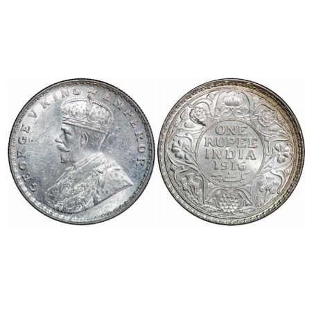 George V, Silver, Rupee, 1916, Bombay Mint, Dot, Ghost on Rev. F. Prid 222. GK 1034. Brill