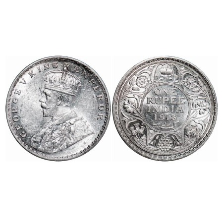 George V, Silver, Rupee, 1918, Bombay Mint, Dot. F. Prid 224. GK 1038. Uncirculated. Scarc