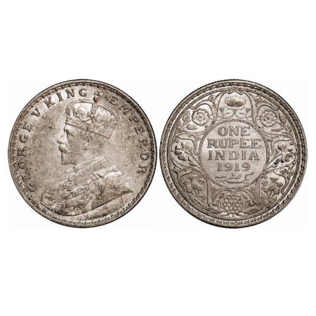 George V, Silver, Rupee, 1919, Bombay Mint, Dot. F. Prid 225. GK 1040. Uncirculated. Scarc