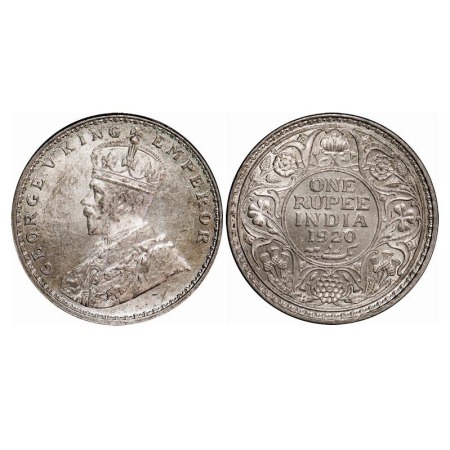 George V, Silver, Rupee, 1920, Calcutta Mint, N0 dot, Ghost on Rev. F. Prid 216. GK 1041. 
