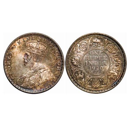 George V, Silver, Rupee, 1920, Bombay Mint, Dot. F. Prid 226. GK 1042. Uncirculated, Rainb