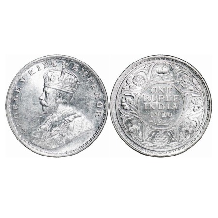 George V, Silver, Rupee, 1920, Bombay Mint, Dot, Ghost on Rev. F. Prid 226. GK 1042. Brill