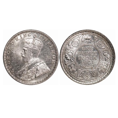 George V, Silver, Rupee, 1921, Bombay Mint, Dot. F. Prid 227. GK 1043. Mint Grades with or