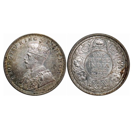 George V, Silver, Rupee, 1922, Bombay Mint, Dot. F. Prid 228. GK 1044. Almost Uncirculated