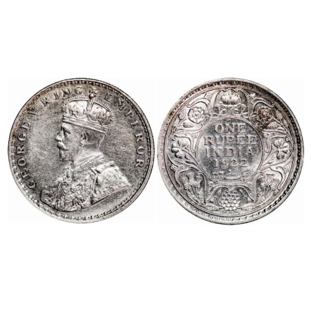 George V, Silver, Rupee, 1922, Bombay Mint, Dot, Raised initials 'B M' Bertram Mackennal o