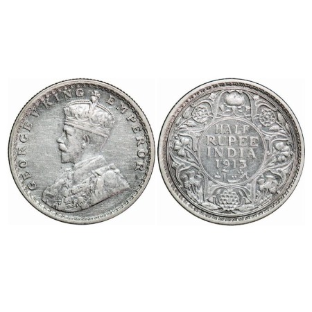 George V, Silver, Half Rupee, 1913, Calcutta Mint, No dot. F. Prid 320. GK 1048. Extremely