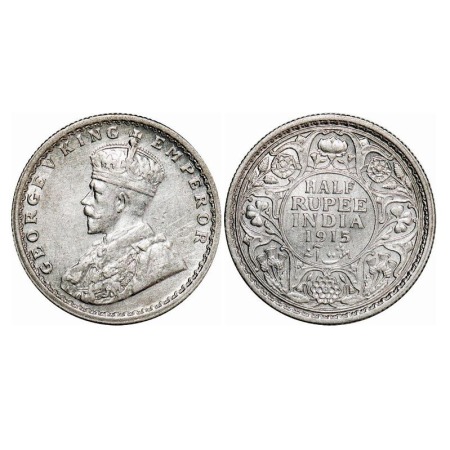 George V, Silver, Half Rupee, 1915, Calcutta Mint, No dot. F. Prid 322. GK 1052. Extremely
