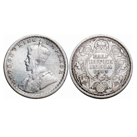 George V, Silver, Half Rupee, 1915, Calcutta Mint, No dot. F. Prid 322. GK 1052. Very Fine
