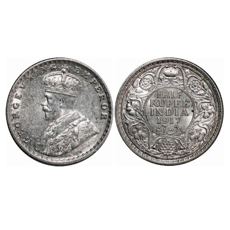 George V, Silver, Half Rupee, 1917, Bombay Mint, Dot. F. Prid 341. GK 1055. Extremely Fine