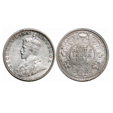 George V, Silver, Half Rupee, 1917, Bombay Mint, Dot. F. Prid 341. GK 1055. Extremely Fine