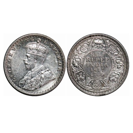 George V, Silver, Half Rupee, 1917, Bombay Mint, Dot. F. Prid 341. GK 1055. Uncirculated. 