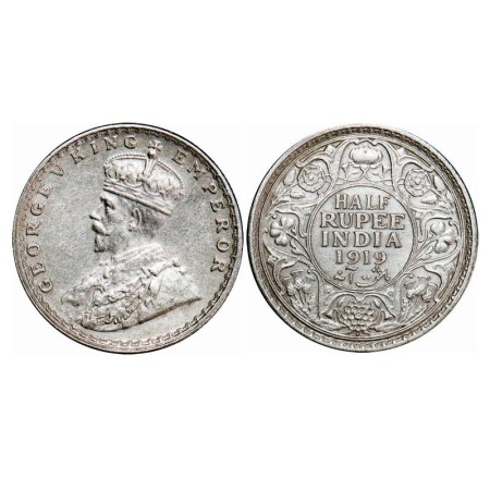 George V, Silver, Half Rupee, 1919, Bombay Mint, Dot, Elephant. F. Prid 343. GK 1057. Extr