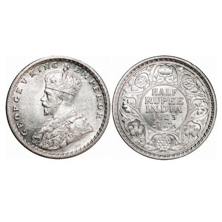 George V, Silver, Half Rupee, 1923, Calcutta Mint, No dot. F. Prid 326. GK 1061. Brilliant