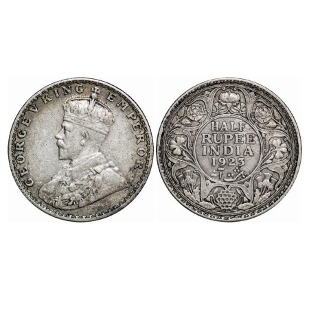 George V, Silver, Half Rupee, 1923, Bombay Mint, Dot. F. Prid 345. GK 1062. Very Fine+. Ve