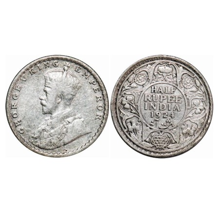 George V, Silver, Half Rupee, 1924, Bombay Mint, Dot, Elephant. F. Prid 346. GK 1064. Abou