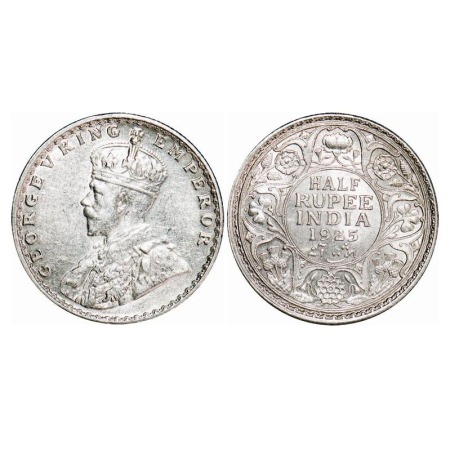 George V, Silver, Half Rupee, 1925, Bombay Mint, Dot. F. Prid 347. GK 1066. Uncirculated. 