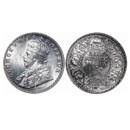 George V, Silver, Half Rupee, 1926, Bombay Mint, Dot, Ghost on Rev. F. Prid 348. GK 1068.