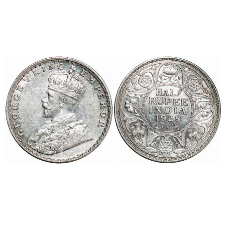 George V, Silver, Half Rupee, 1928, Calcutta Mint, No dot, Elephant. F. Prid 349. GK 1070.