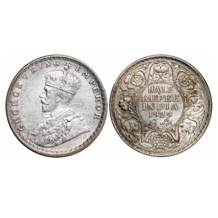 George V, Silver, Half Rupee, 1929, Calcutta Mint, No dot, Elephant. F. Prid 331. GK 1071.