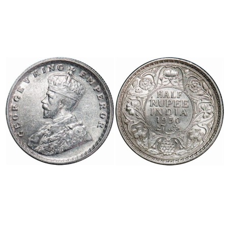 George V, Silver, Half Rupee, 1930, Calcutta Mint, No dot, Elephant. F. Prid 332. GK 1072.