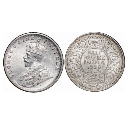 George V, Silver, Half Rupee, 1930, Calcutta Mint, No dot. F. Prid 332. GK 1072. Almost Un