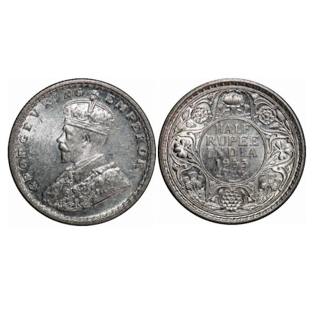 George V, Silver, Half Rupee, 1933, Calcutta Mint, No dot. F. Prid 333. GK 1073. Brilliant