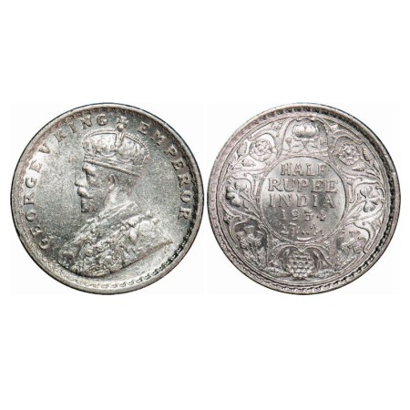 George V, Silver, Half Rupee, 1934, Calcutta Mint, No dot, Elephant. F. Prid 334. GK 1074.