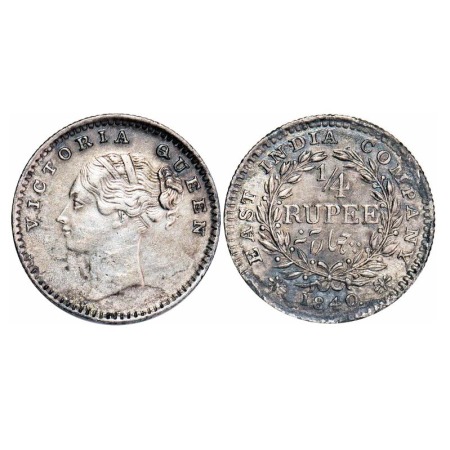 Victoria Queen, Silver, 1/4 Rupee, 1840, CL, Madras Mint, A(a)/I, 'S' incused, Normal 'S',