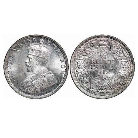George V, Silver, 1/4 Rupee, 1912, Bombay Mint, Dot, Re-Drawn Elephant. F. Prid 454. GK 10