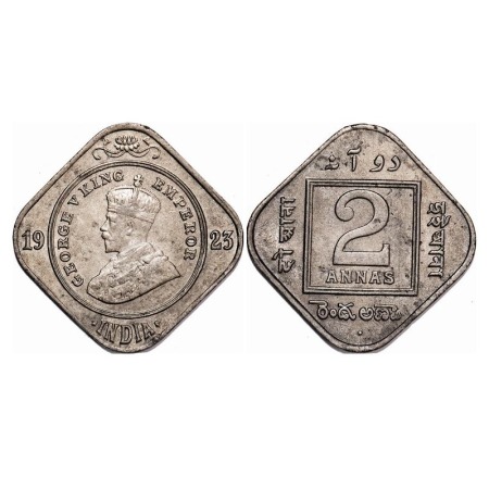George V, Copper-Nickel, 2 Annnas, 1923, Bombay Mint, Dot. F. Prid 896. GK 1123. About Unc