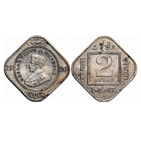 George V, Copper-Nickel, 2 Annnas, 1926, Bombay Mint, Dot. F. Prid 899. GK 1129. Uncircula