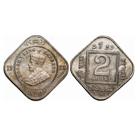 George V, Copper-Nickel, 2 Annas, 1928, Bombay Mint, Dot. F. Prid 901. GK 1133. Uncirculat