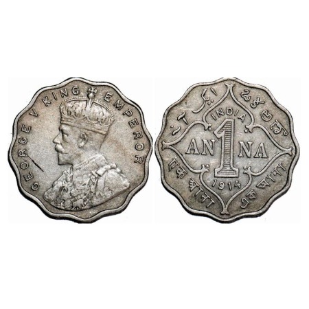 George V, Copper-Nickel, 1 Anna, 1914, Bombay Mint, Dot. F. Prid 944. GK 1144. Extremely F