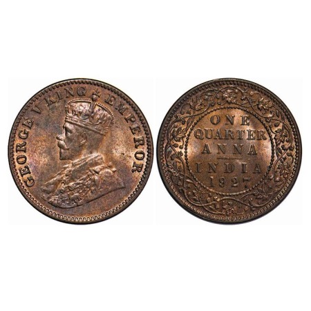George V, Bronze, Quarter Anna, 1927, Calcutta Mint, No dot. F. Prid 668. GK 1186. Uncircu