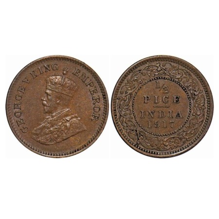 George V, Bronze, 1/2 Pice, 1917, Calcutta Mint, No mint mark. F. Prid 750. GK 1203. Uncir