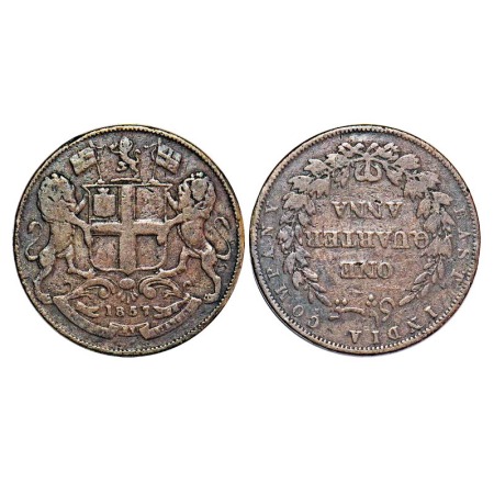 Victoria Queen, Copper, Quarter Anna, 1857, R. Heaton & Sons, Birmingham Mint, Single leaf
