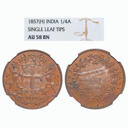 Victoria Queen, Copper, Quarter Anna, 1857, R. Heaton & Sons., Birmingham Mint, Single lea