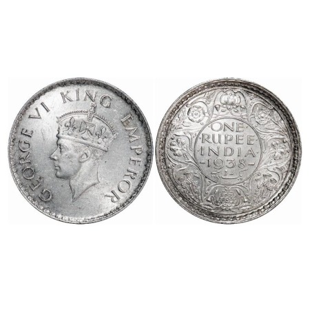 George VI, Silver, Rupee, 1938, Bombay Mint, A/I, No dot, Milled edge. F. Prid 340. GK 105