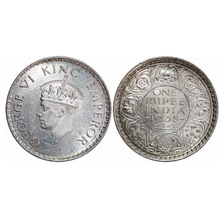 George VI, Silver, Rupee, 1938, Bombay Mint, A/I, Dot, Milled edge. F. Prid 234. GK 1255. 
