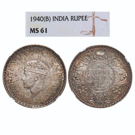 George VI, Half Silver, Rupee, 1940, Bombay Mint, A(a)/I, Dot. F. Prid 237. GK 1258. NGC S