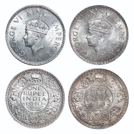 George VI, Half Silver, Rupee, (2 coins), 1940, 1941, Bombay Mint, A(a)/I, Dot, Security e