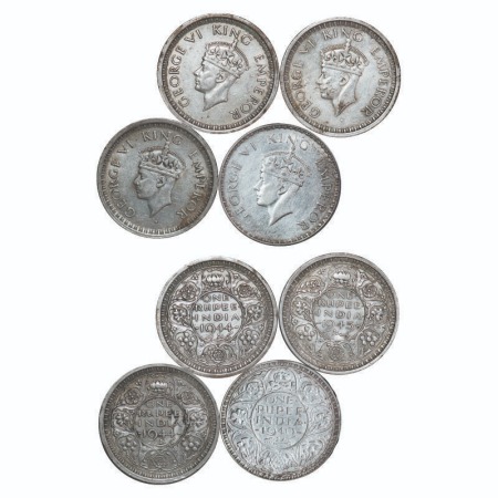George VI, Half Silver, Rupee, (4 coins), Bombay Mint, 1) 1940, A(a)/I, Dot, Security edge
