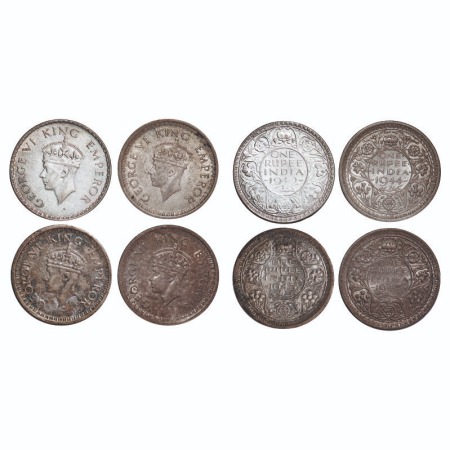 George VI, Half Silver, Rupee, (4 coins), 1) 1940, Bombay Mint, A(a)/I, Dot, Security edge