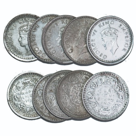 George VI, Half Silver, Rupee, (lot of 5 coins), Bombay Mint, 1) 1940, A(a)/I, Dot, Securi