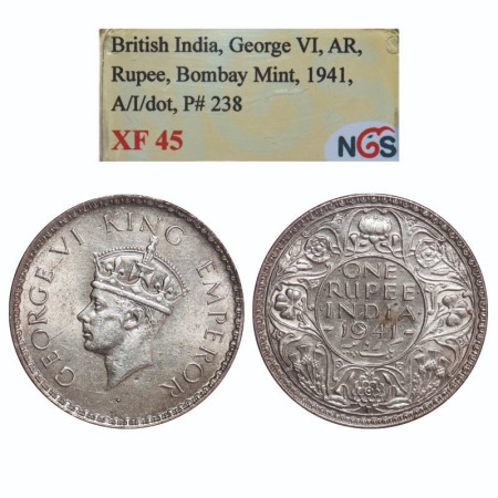 George VI, Half Silver, Rupee, 1941, Bombay Mint, A(a)/I, Dot, Security edge, Rev boarder 