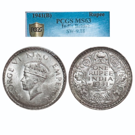 George VI, Half Silver, Rupee, 1941, Bombay Mint, A(a)/I, Dot, Security edge. F. Prid 238.