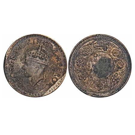 George VI, Half Silver, Rupee, 1943, Bombay Mint, A(b)/II, Diamond mint mark, Security edg