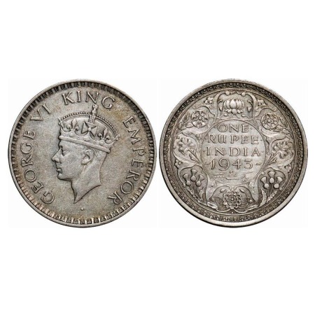 George VI, Half Silver, Rupee, 1943, Bombay Mint, A(b)/II, Diamond, Security edge, Small 3