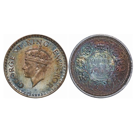 George VI, Half Silver, Rupee, 1943, Bombay Mint, A(b)/II, Diamond mint mark, Security edg