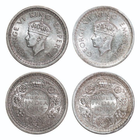 George VI, Half Silver, Rupee, (2 coins), 1944, Lahore Mint, D/II, 'L' raised, Security ed